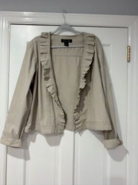 Christiana Zinn Ruffle Front Jacket Blazer 1X Beige